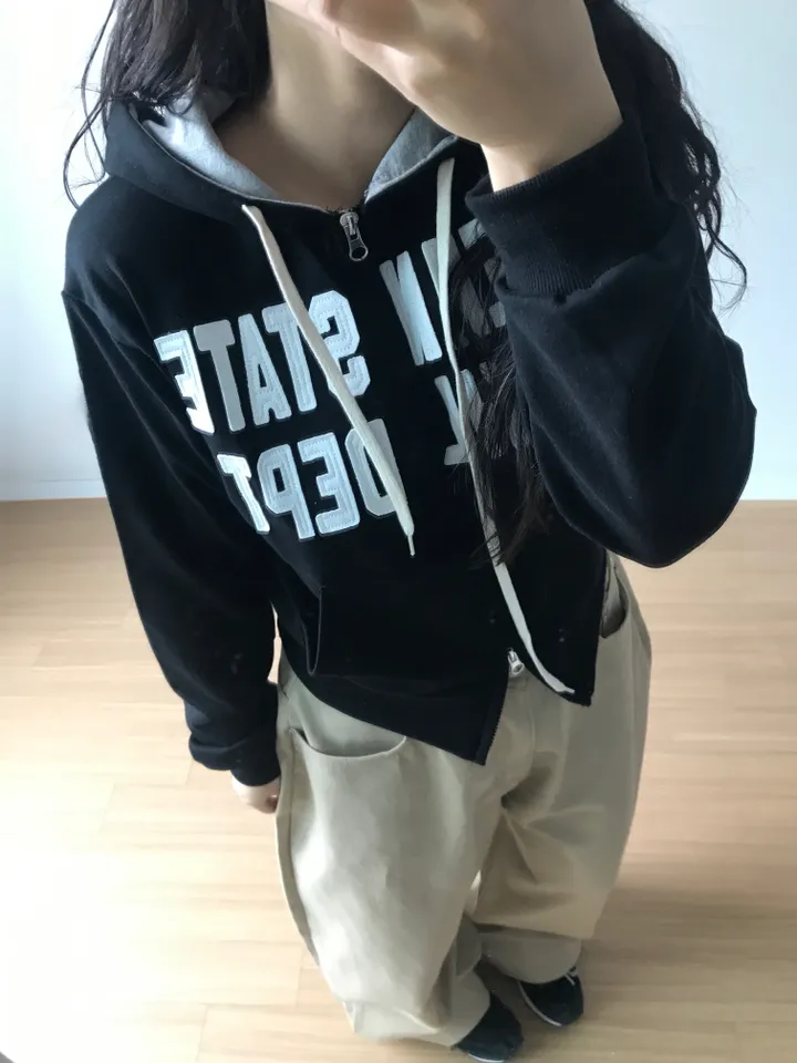 [투웨이] 뎁트 배색 반크롭 후드집업 상세 이미지 15