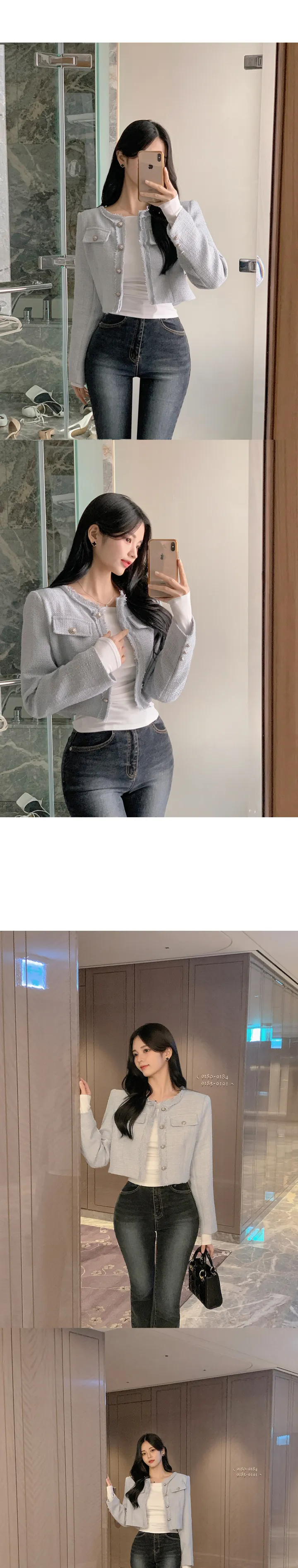 [갓성비❤️/화사한 봄 자켓으로 제격!] 매니아 노카라 컷팅 디테일 버튼 포켓 세미크롭 봄 트위드 자켓 상세 이미지 10
