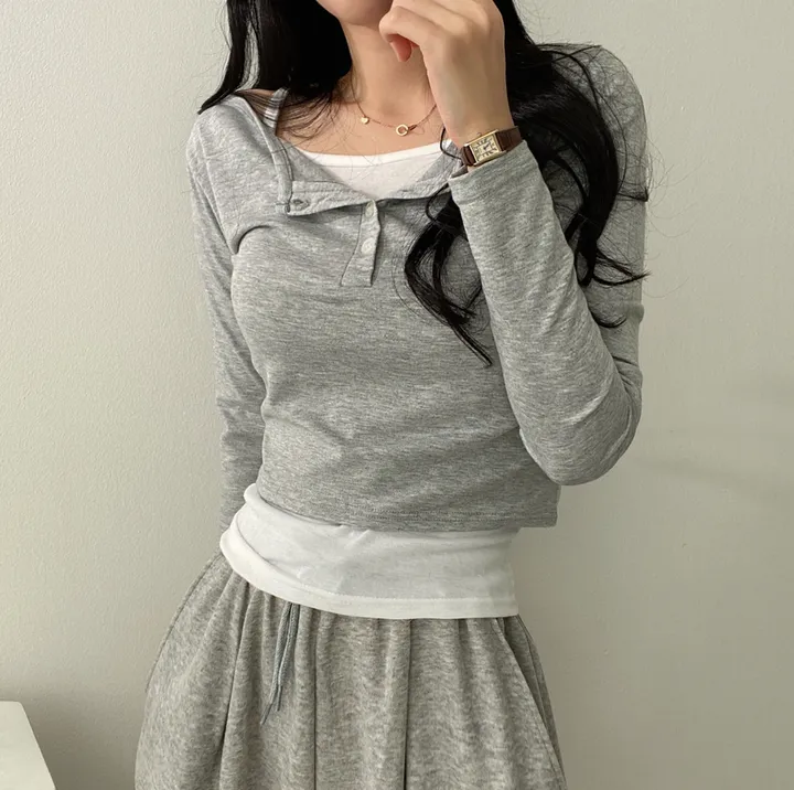 [2set/나시포함!] 단추 크롭 긴팔 세트 3color 상세 이미지 17
