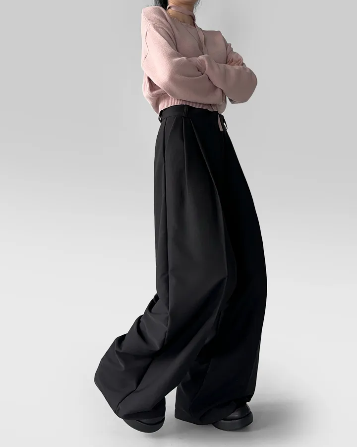 [~3XL/2기장] 르네상스 모더니즘 더블 핀턱 통 와이드 루즈핏 슬랙스 긴바지 롱팬츠 상세 이미지 34