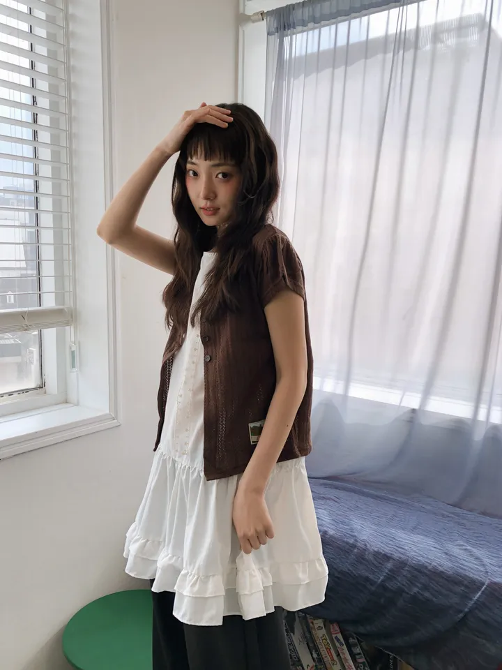 밤비 빈티지 펀칭 반팔 가디건 상세 이미지 15