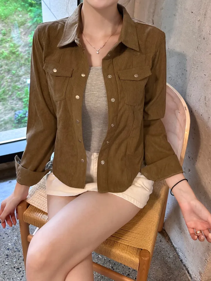 *당일발송!*[세련미🤎/봄셔츠] 코듀로이 골덴 셔츠 남방 카라 자켓 3colors 세미 크롭 슬림핏 (봄자켓/겨울자켓/가을자켓/코듀로이셔츠/빈티지/유니크/겨울셔츠) 상세 이미지 11