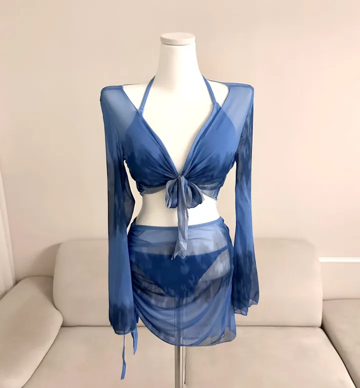 [최저가!!/군살커버/핏보장] 4pcs 세트 섹시 글램 커버업 셔링 랩스커트 여리핏 크롭 볼레로 가디건 투피스 리본 스트랩 수영복 비치웨어 물나염 슬림 휴양지 인생샷 유니크 상세 이미지 24