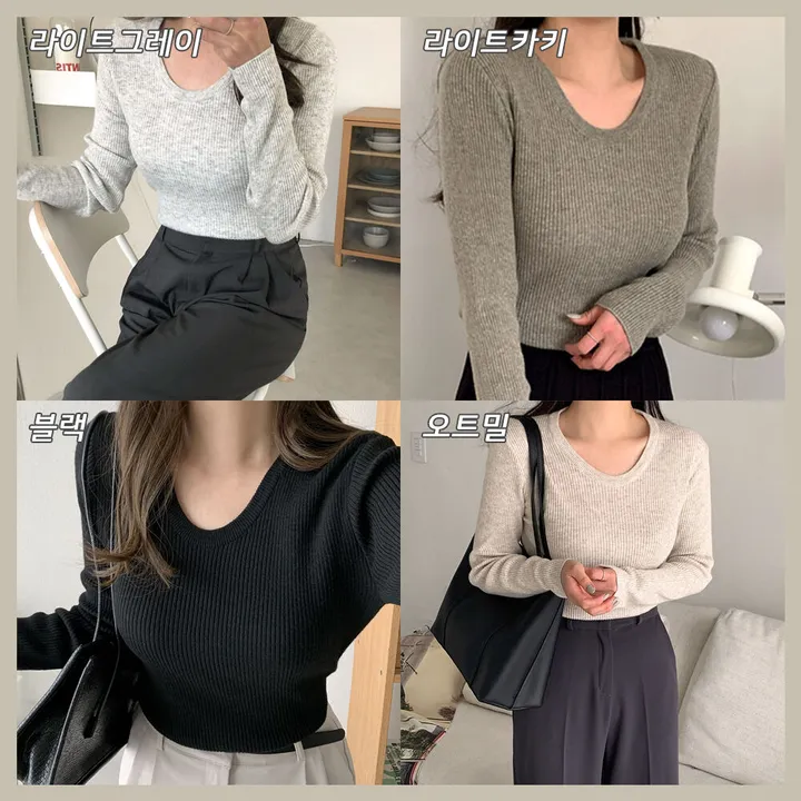 [날씬해보여요!] 뱀부 유넥 골지 긴팔 니트(5color) 상세 이미지 1