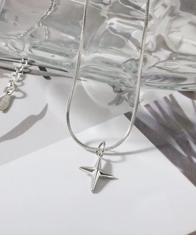 [1+1/써지컬] Starlight Cross Simplicity Necklace 별 십자가 크로스 은 실버 목걸이 펜던트 악세사리 심플 데일리 상세 이미지 6