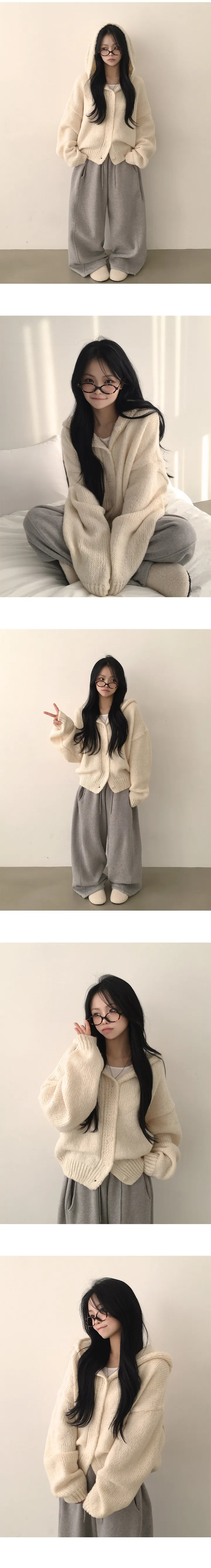 [러블리무드/귀여운아방핏] 폭닥폭닥~ 도톰 아방 루즈핏 후드 니트가디건 (5color) 상세 이미지 3