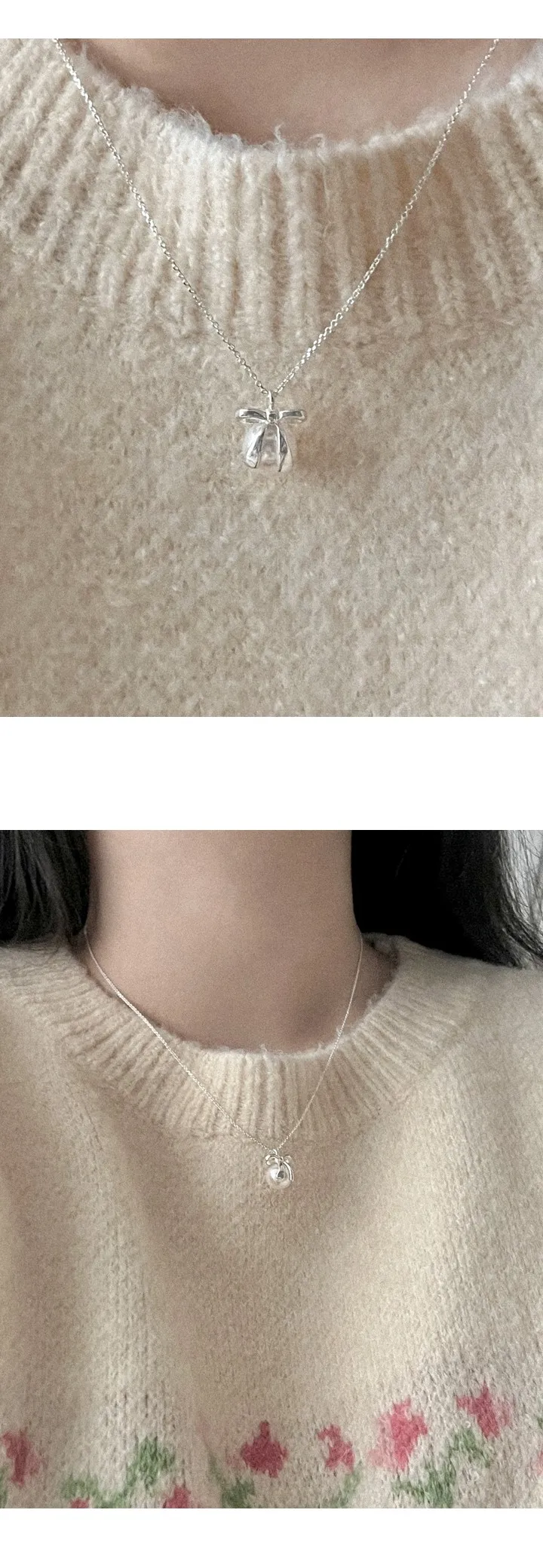 [인기!][당일발송] Pearl ribbon necklace /실버 925 리본 진주 러블리 발레코어 여리 하객룩 순은 목걸이 상세 이미지 9