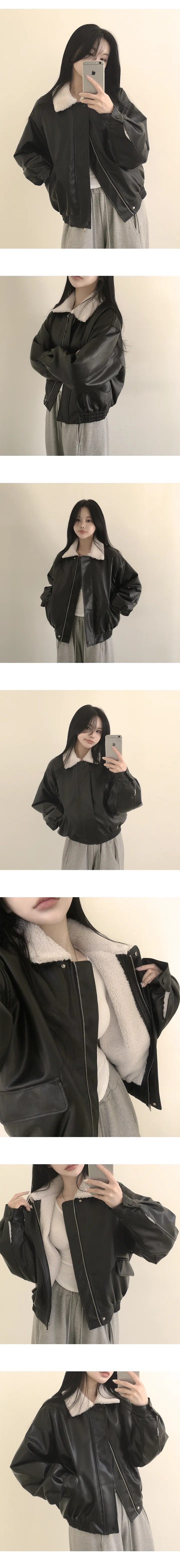[전체양털안감🔥/한겨울까지~] 군더더기 없이 깔끔한, 양털 카라 레더 오버핏 무스탕 점퍼 (2color) 상세 이미지 6