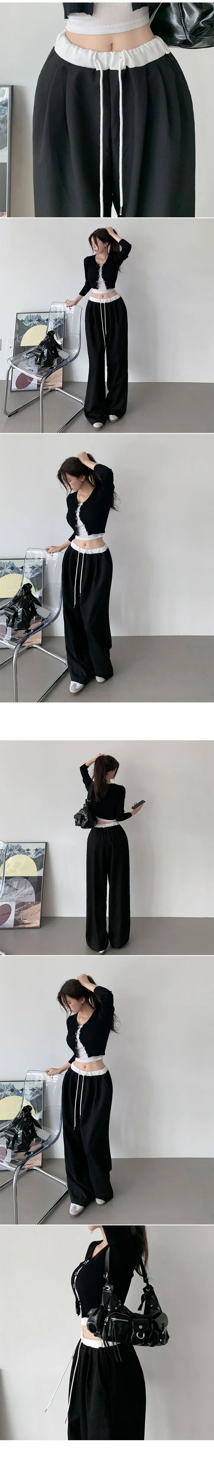 [긱시크🕶/촤르르핏!] 핀트 배색 밴딩 슬랙스 와이드핏 핀턱 스트링 찰랑 출근룩 데일리룩 꾸안꾸 깔끔 트렌디 상세 이미지 12