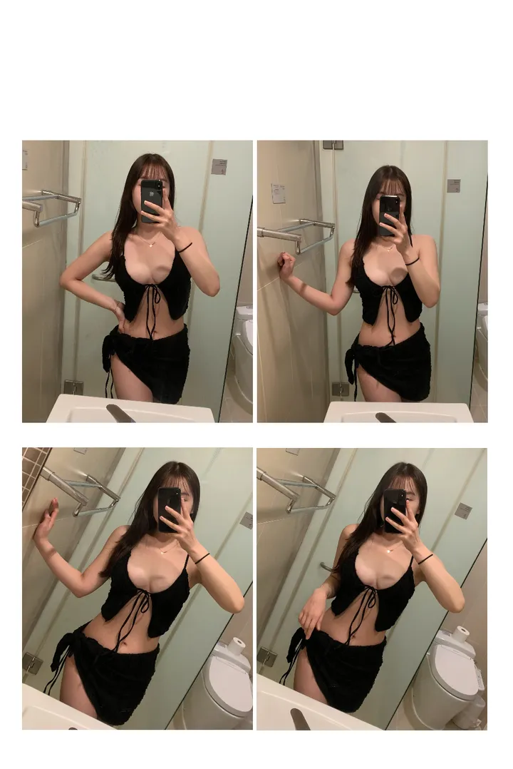 [당일출고/M-XL]3PCS 빅사이즈 프릴 레이스 랩 스커트 비키니 수영복 세트3color 상세 이미지 14