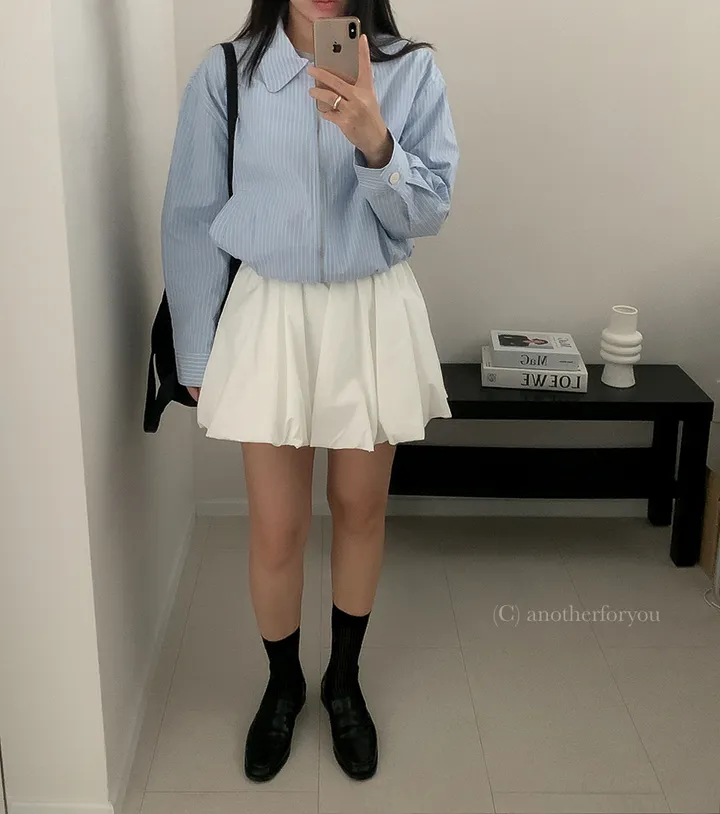 (스트라이프/무지) 바스락 코튼 카라 블루종 숏 점퍼 3col : 어나더포유 상세 이미지 13