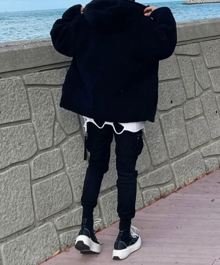 덤블 헤비 양털 패딩 오버핏 투웨이 스트링 후리스 뽀글이 후드 집업 자켓 점퍼 상세 이미지 82