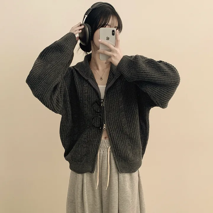 [도톰따뜻🩶고퀄!] 아방핏 투웨이 꽈배기 니트집업 오버핏 가디건 상세 이미지 15