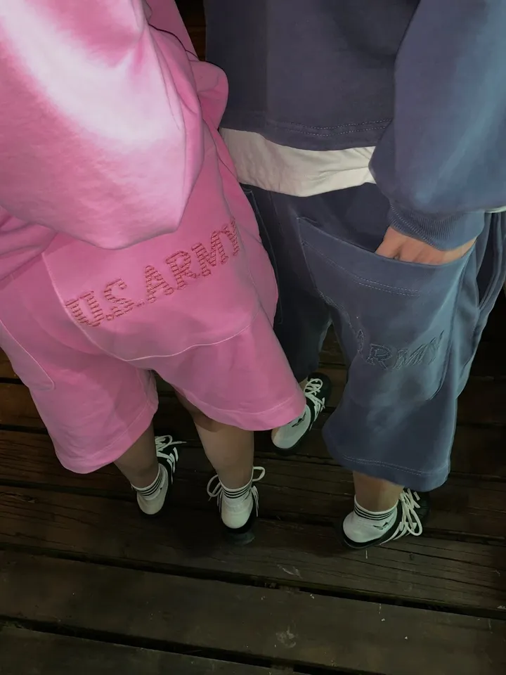 [세트가격🌠/남녀공용🧏‍♀️💕/도링룩단독💌] 피그먼트 아미 레터링 후드 밴딩 5부 반바지 커플 트레이닝세트 투피스 (3color) 상세 이미지 37