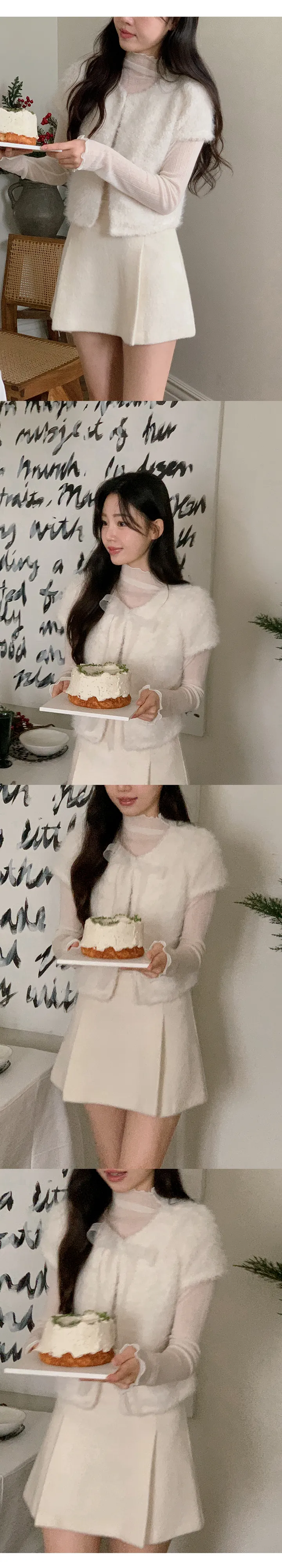 [하객룩][리본탈부착가능][리본 셋트][MADE][자체제작][국내 생산]스노우 시어 쉬폰 리본 퍼 반팔 가디건 (3color) 상세 이미지 41