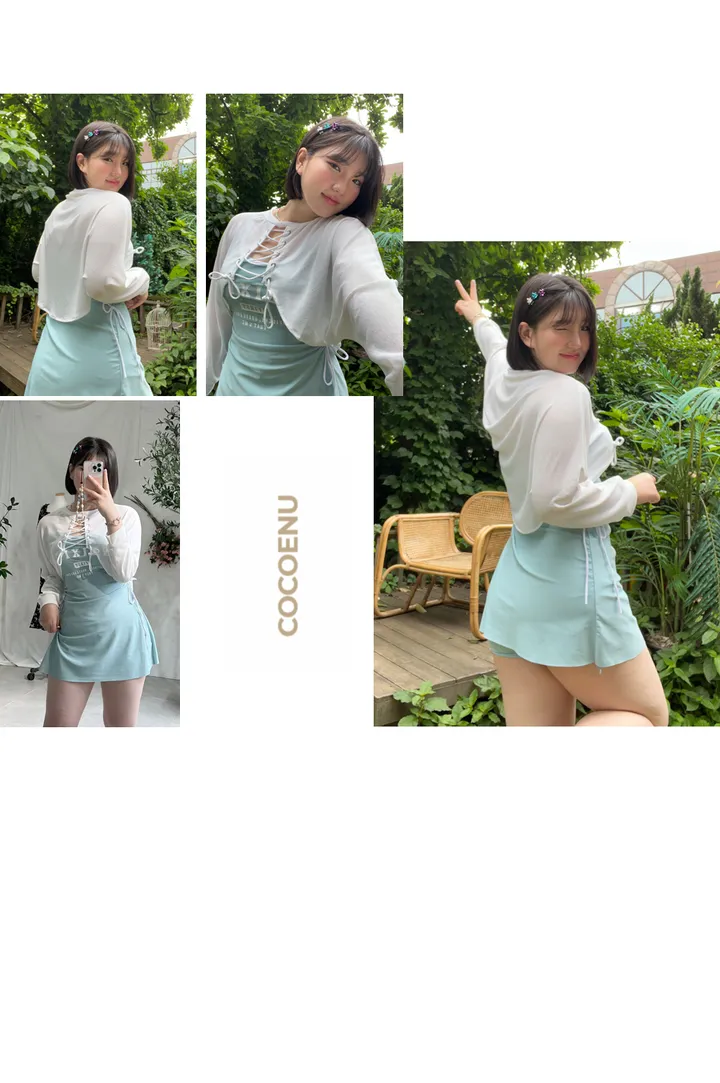 [빅사이즈 44-100]몰디브원피스 3피스수영복 (빅사이즈수영복 체형커버 긴팔 호캉스 비치웨어 모노키니 휴가룩 신행 빅사이즈비키니 만삭수영복) 상세 이미지 3