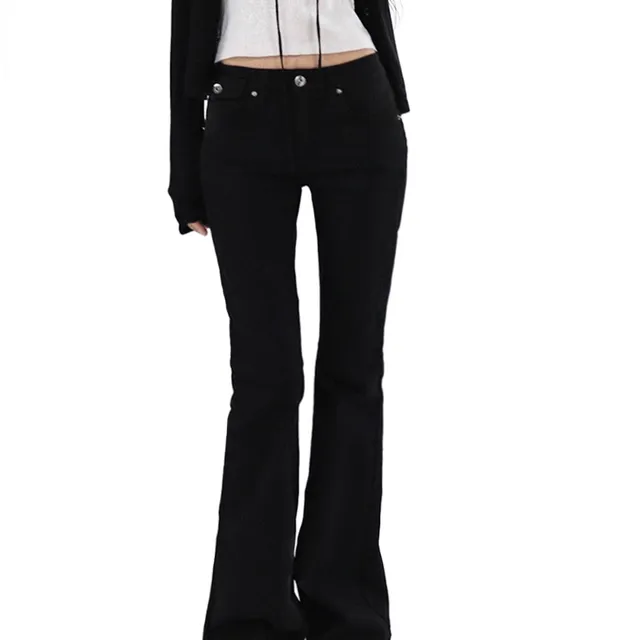 BUTTON LOW-RISE SOLID COTTON SLIM BOOTCUT PANTS 버튼 로우라이즈 탄탄 코튼 슬림 부츠컷팬츠