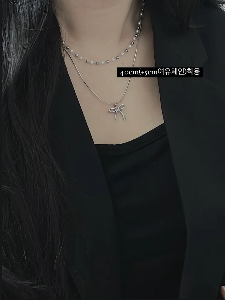 ❤️주문폭주❤️[블랙추가/분리형추가] 리본 진주 초커 레이어드 목걸이 (5color/2type/3size) 상세 이미지 4