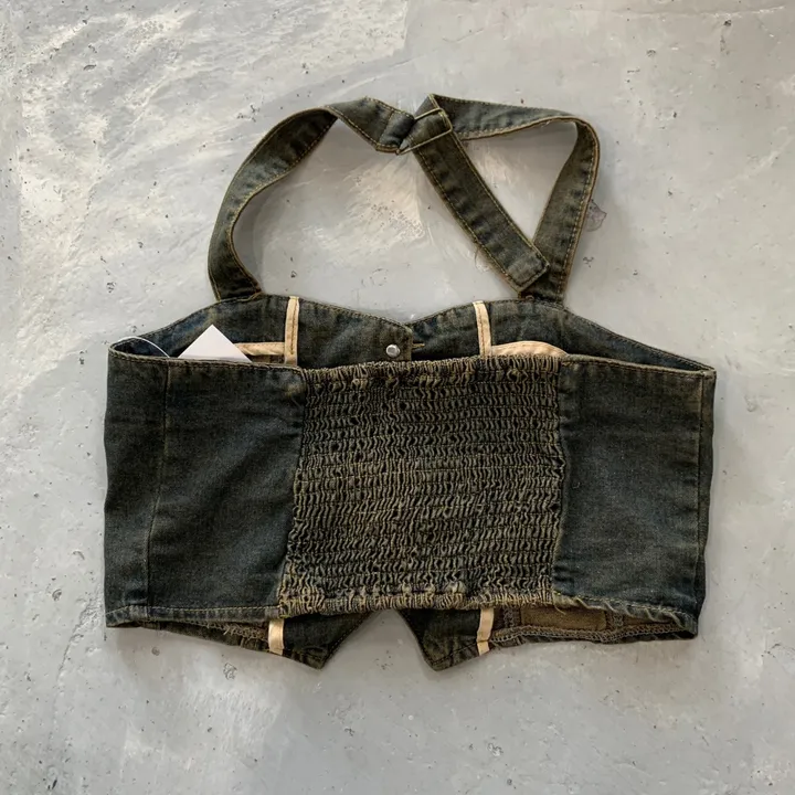 ⁎MADE [코디set/S~L] 치퍼 홀터 데님 크롭 뷔스티에 탑 나시 와이드 롱 생지 워싱 데님 청 팬츠 투피스 세트 <여행룩/힙/빈티지/인생샷!> 상세 이미지 40