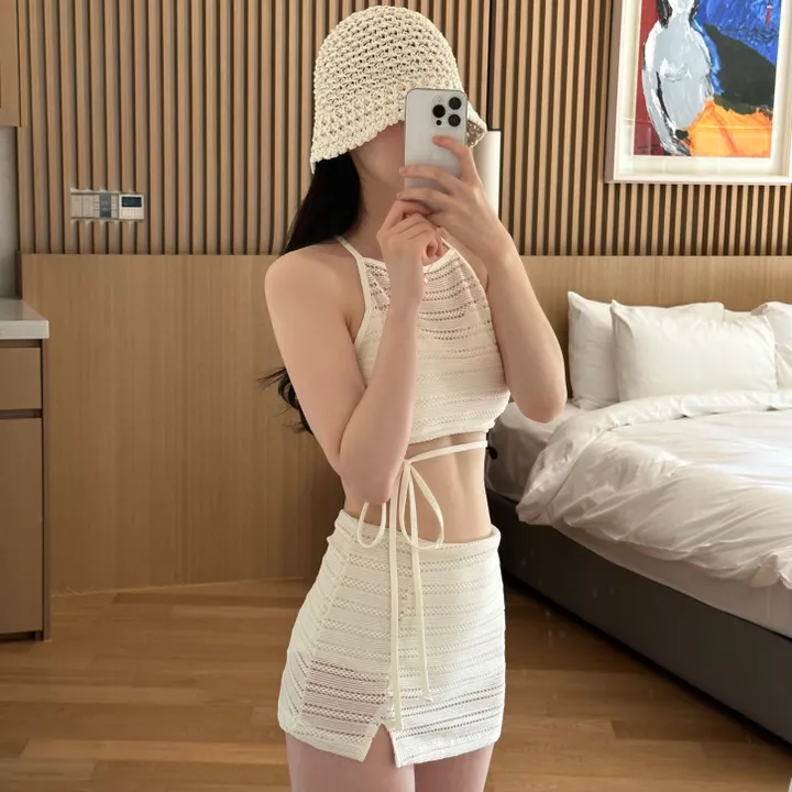 [당일🤍/수영복세트] 하우스 펀칭 홀터 비키니 스윔웨어 비치웨어(2pcs) 상세 이미지 7