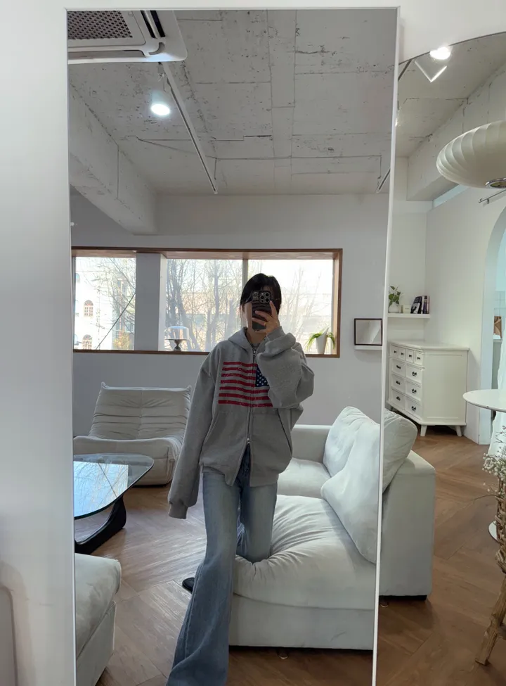 [커플룩추천] 남녀공용 아메리칸 성조기 오버핏 후드집업 상세 이미지 15