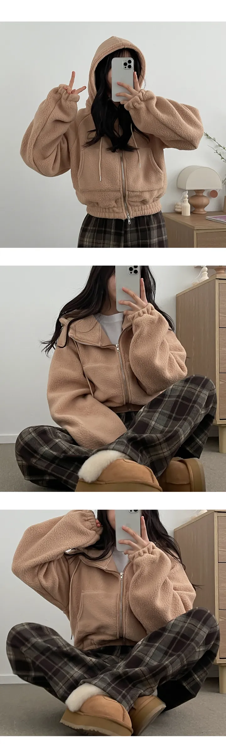 양털 덤블 크롭 후드 집업 상세 이미지 5