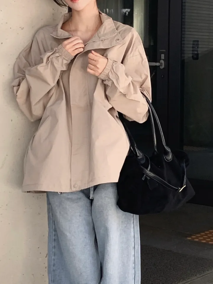 [트렌치 바람막이🤍/아우터맛집!] 트렌치바람막이 야상 하이넥 바람막이 숏트렌치 간절기아우터 데일리룩 숏야상 봄 자켓 오버핏자켓 상세 이미지 21