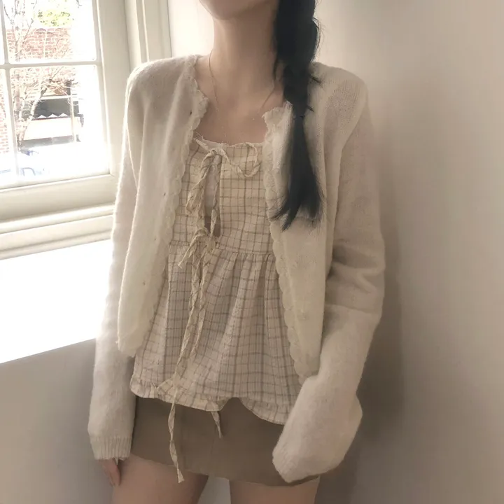 [레이어드템!]러블리 체크 리본 뷔스티에 나시 블라우스 2color 상세 이미지 23
