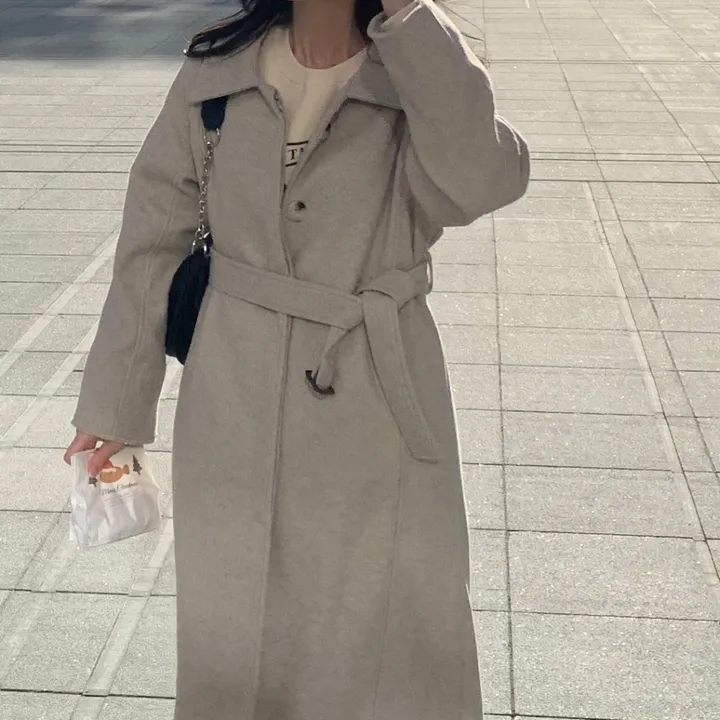 [wool30%/고퀄리티] 히든 버튼 오버핏 벨트세트 허리끈 발마칸 싱글 롱 코트 상세 이미지 11