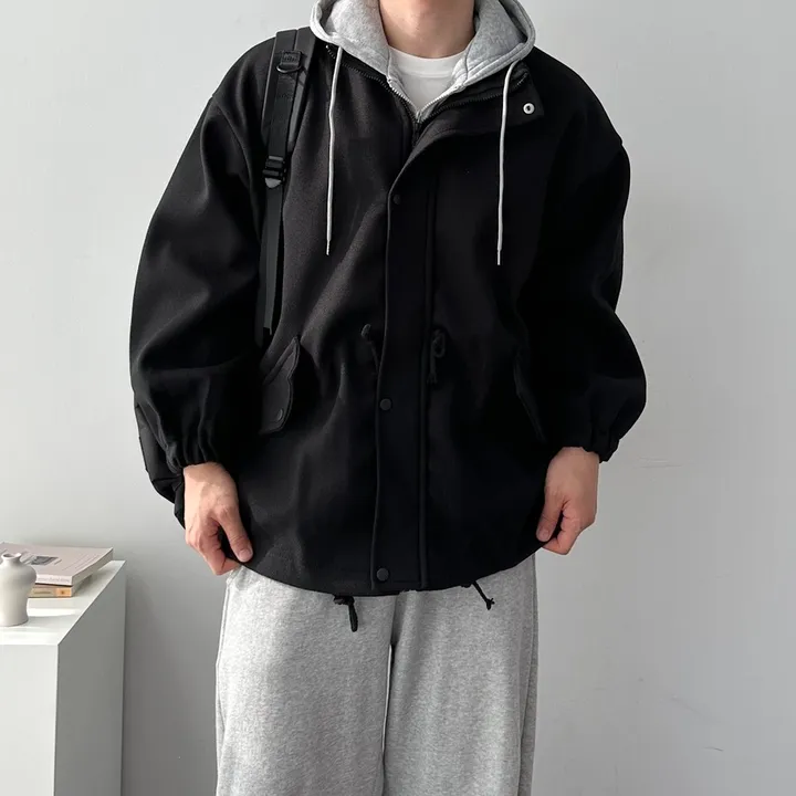가을 겨울 오버핏 하프 코트 미니멀 빅사이즈 아우터 후드레이어드오버핏코트 상세 이미지 25