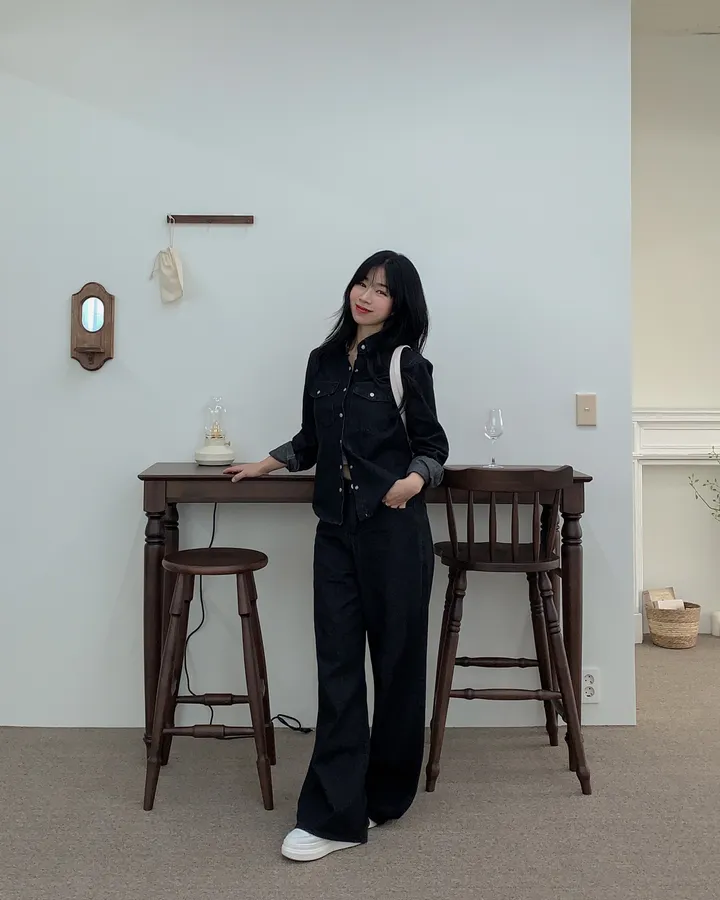 [하이퀄✨데님set] 2컬러/ 데님셔츠+와이드 데님팬츠 투피스 세트 /S.M.L 상세 이미지 25