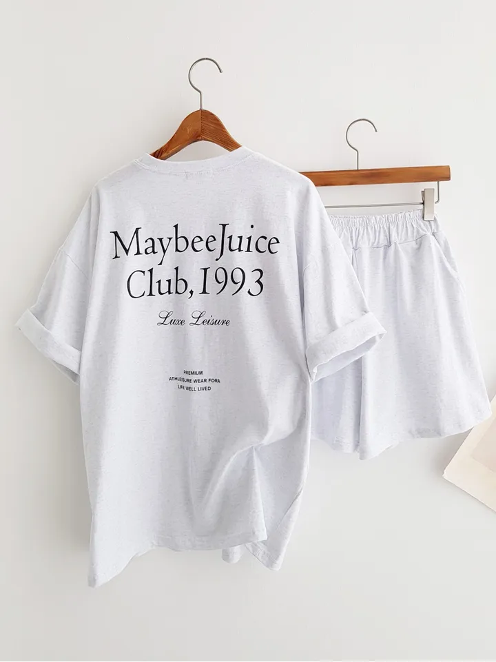[세트가격!] Maybee 레터링 프린트 오버핏티셔츠 반팔 티셔츠 밴딩 반바지 홈웨어세트 여름파자마 트레이닝복 츄리닝세트 주말룩 여름휴가 바캉스룩 이지웨어세트 상세 이미지 17