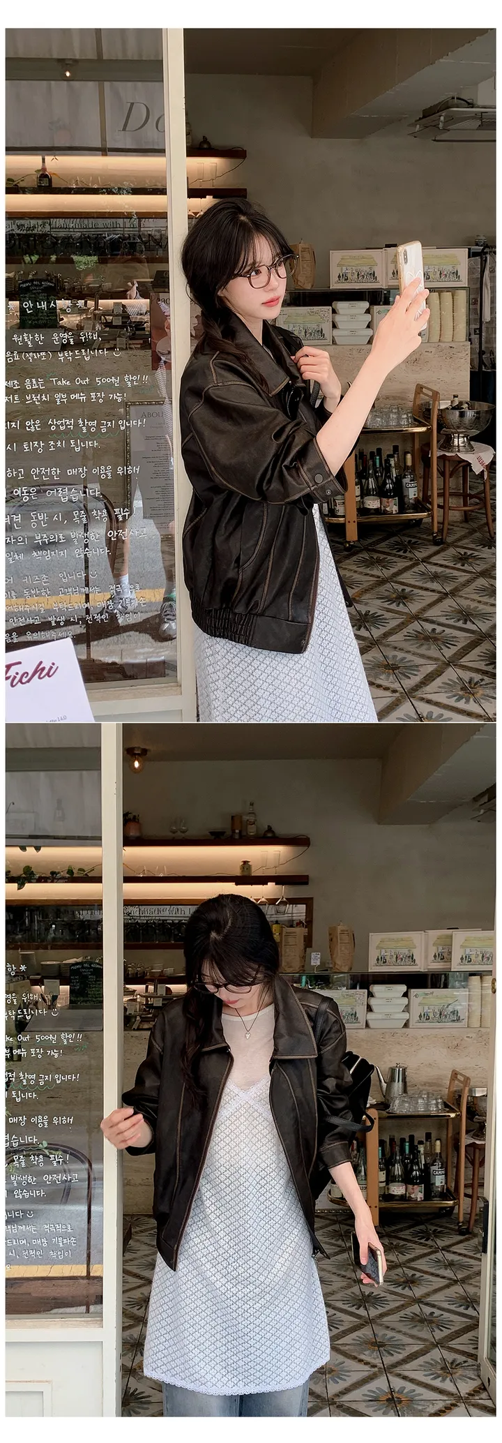 [베스트 재입고]스프링 빈티지 절개 레더 오버핏 자켓 (2color) 상세 이미지 15