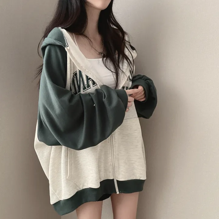[44-88/남녀공용] 우드 나그랑 배색 레터링 오버핏 벌룬 후드 집업 3color 상세 이미지 26