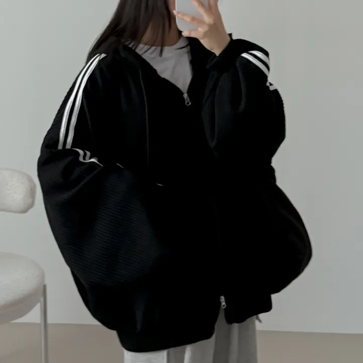 [왕오버핏/투웨이지퍼]일루션 투라인 후드집업 상세 이미지 8