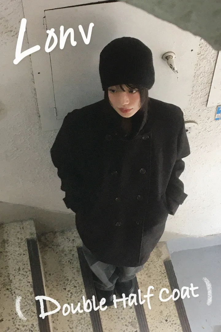 [퀼팅안감🖤/MADE] 론브 하이넥 더블 하프 코트 상세 이미지 6