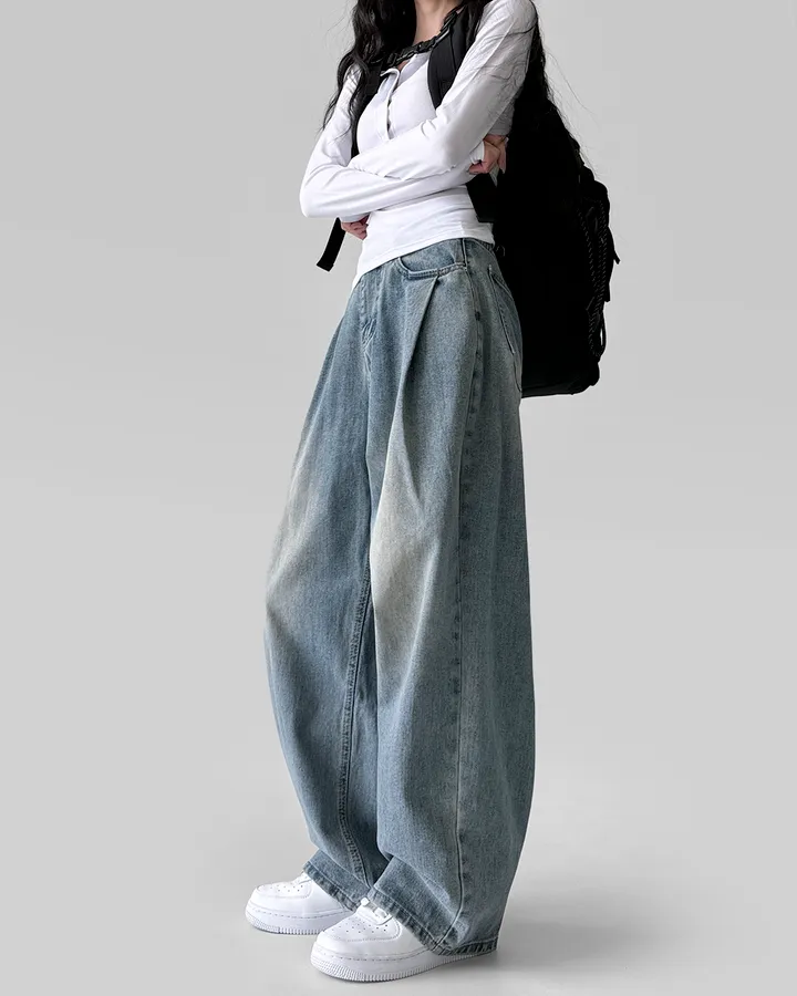 [~XL/2기장] 응팔 레트로 1988 워싱 벌룬 원 핀턱 통 와이드 데님 팬츠 바지 상세 이미지 22