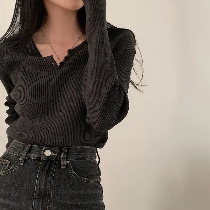 [4계절필수 디자인/연그레이 당일출고✨] 자체제작 #크치Made 젤리 버튼 트임 브이넥 골지 겨울 니트 긴팔티셔츠 - nt 상세 이미지 118