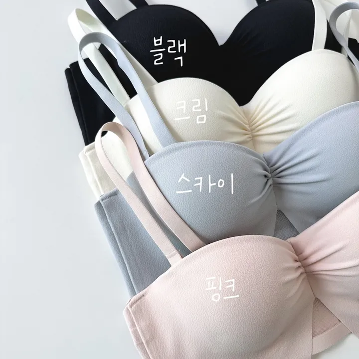 볼륨업 하프컵 반컵브라 심리스 뽕브라 노와이어 편한 오프숄더 튜브탑 A컵 AA컵 여름 끈없는 브라탑 팬티 속옷 세트 상세 이미지 43