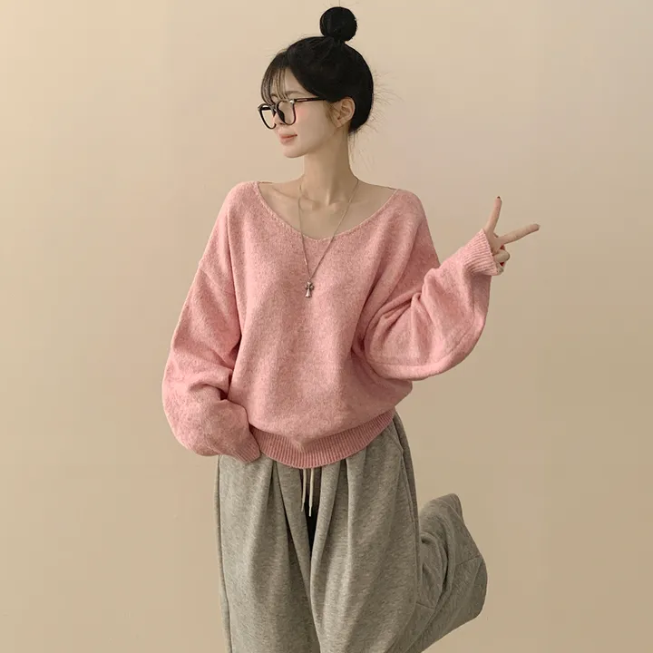 [청순힙✨폭닥] 흐르는 여리핏, 보트 브이넥 오버핏 원오프숄더 아방핏 긴팔니트 빅사이즈 상세 이미지 25