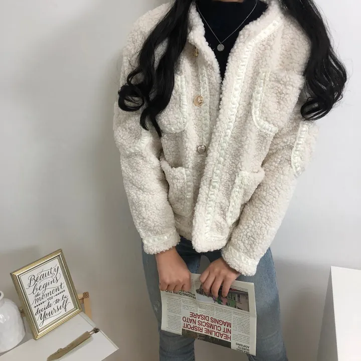 실물이 더 예쁜 3color: 트위드 양털 포켓 무스탕 자켓 상세 이미지 22