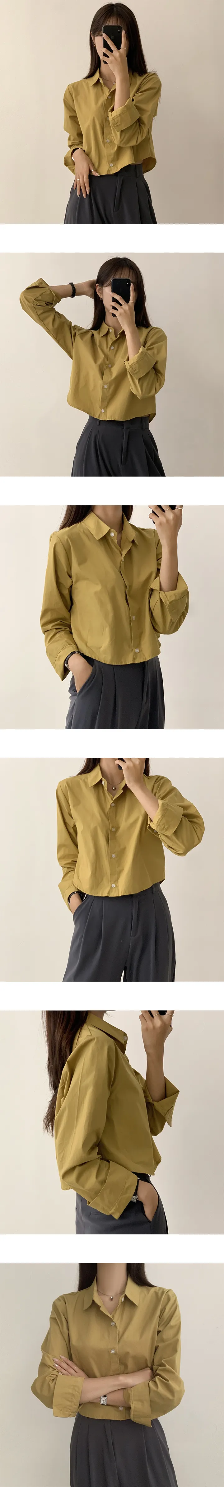 [신상/인생핏] 하이리 데일리 세미 크롭 긴팔 가을 셔츠 남방 블라우스 상세 이미지 5