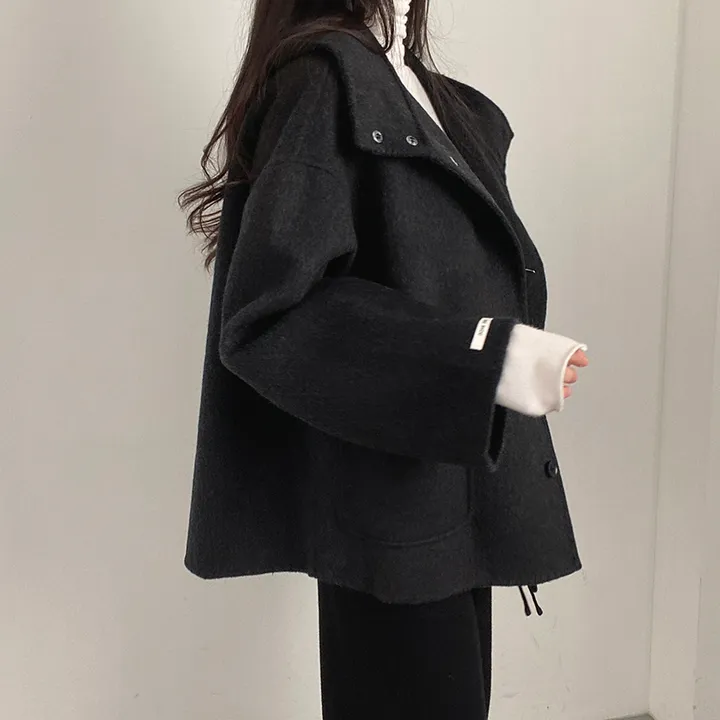 (껴입어도 넉넉한 사이즈) 오버핏 울 핸드메이드 후드 하프코트 상세 이미지 25