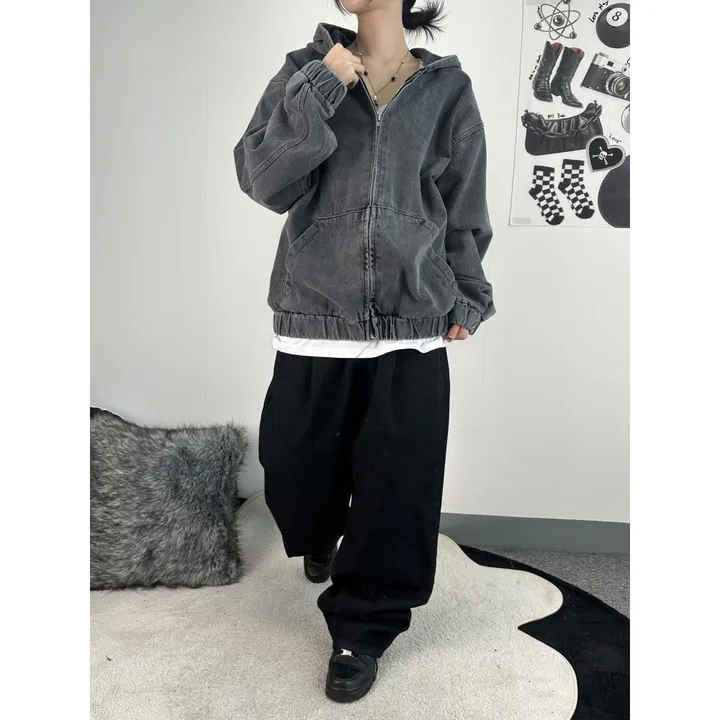 [UNISEX]시티드 데님 루즈 박시 후드 집업 점퍼 자켓(2color/5-7일 여유주문) 상세 이미지 28