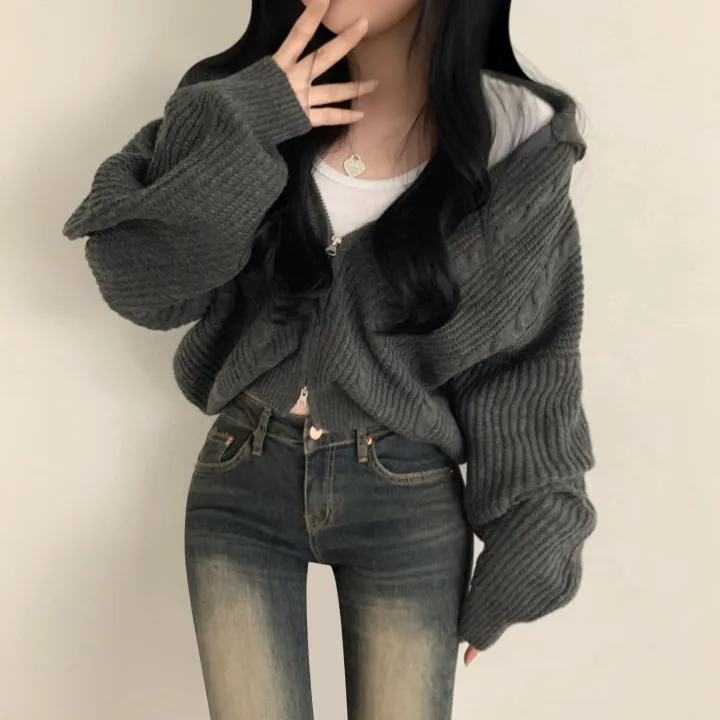 [가을꾸안꾸🍂!/아방핏] 투웨이 아방핏 가을무드 꽈배기 니트 크롭 집업 상세 이미지 12