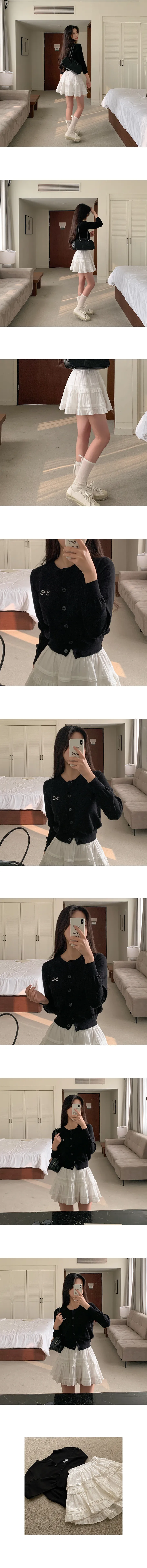 하객룩 긴팔 블랙 라운드 리본 자수 숏 니트가디건 상세 이미지 4