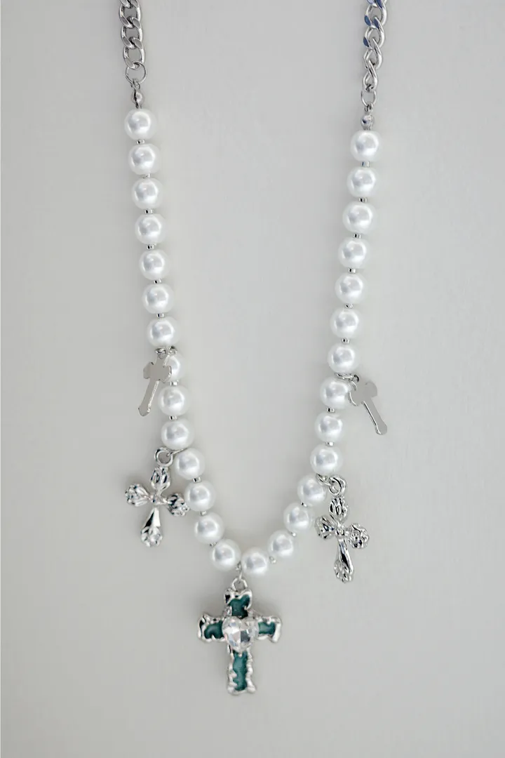 blue cross necklace | 블루 하트 십자가 진주 목걸이 상세 이미지 29