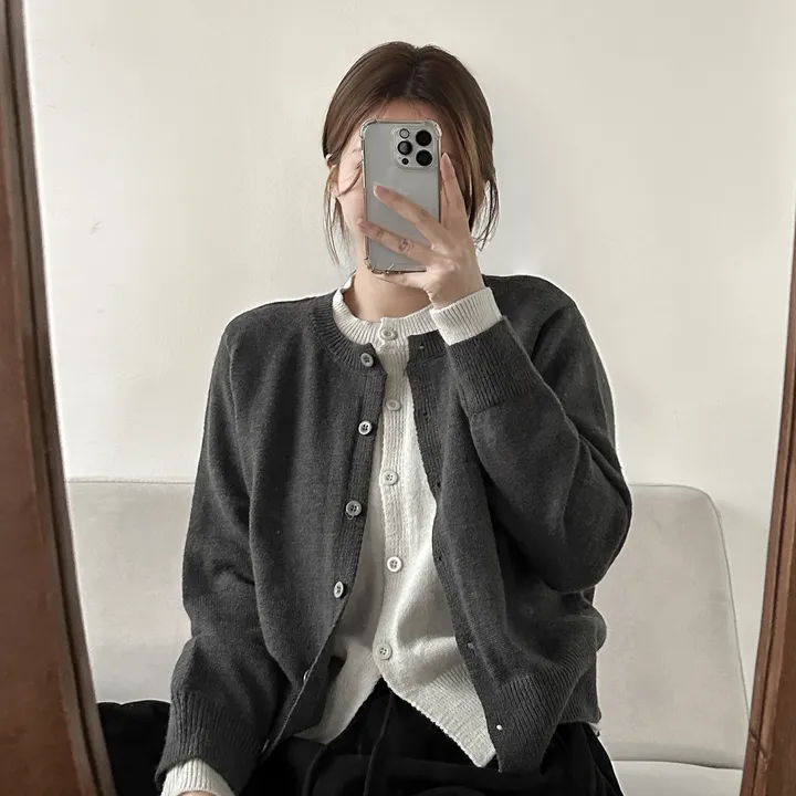 당일출고🚀[일체형] 배색 레이어드 라운드넥 슬릿 니트 가디건 3color 상세 이미지 26