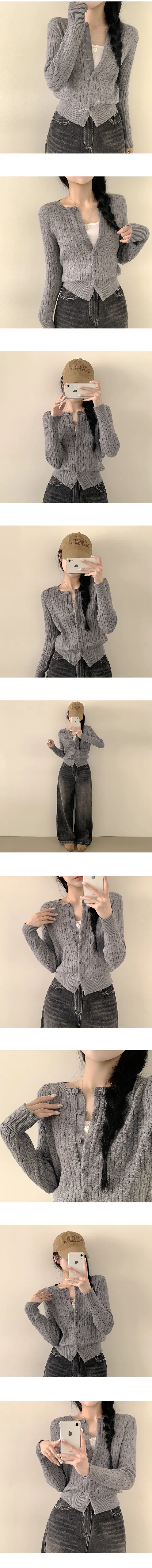 [고퀄!,따뜻/말라핏] 겨울에도 꺼내입는, 도톰 꽈배기 라운드 케이블 기본 세미크롭 긴팔 니트가디건 (5color) 상세 이미지 2