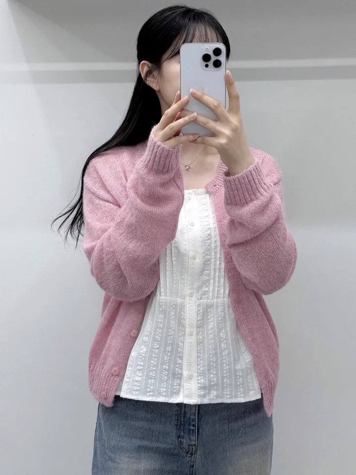 [여리핏/주문폭주] 뽀용 파스텔 라운드 알파카 니트 가디건/ 알파카가디건 여리가디건 봄가디건 간절기가디건 핑크가디건 청순여리 봄옷 레이어드 루즈핏가디건 얇은가디건 핑크가디건 상세 이미지 14